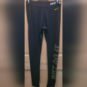 Nike Pro Just Do It Black & Gold Stretch Dri Fit Leggings Size Medium